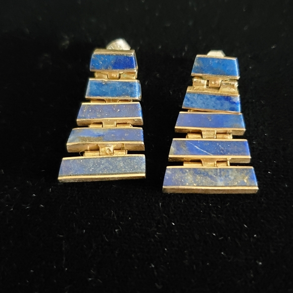 Vintage Articulated Sterling Lapis Earrings - Picture 2 of 8